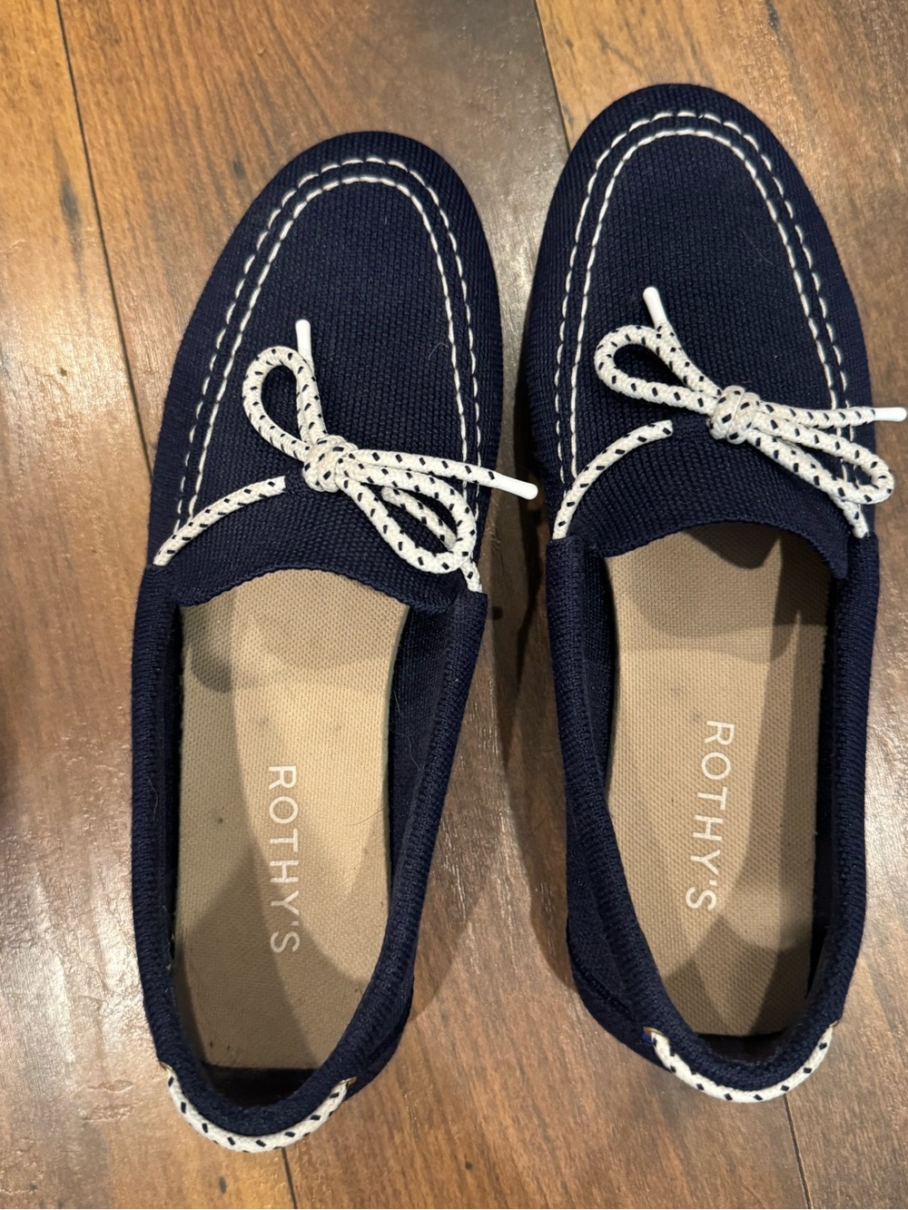 Rothy's Navy Knit Boat Shoes with White Laces